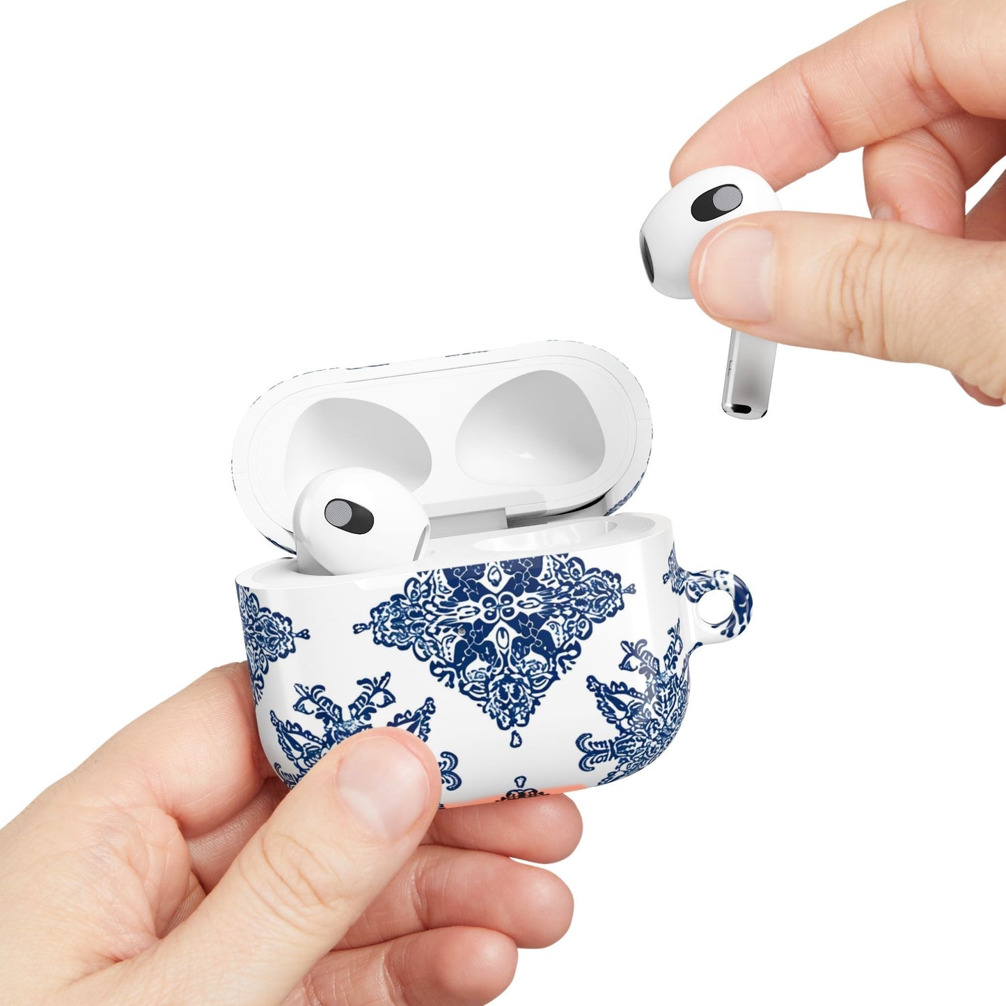 Blue Floral Damask AirPod Case — Ceramic Tile Pattern Protective Case - DIGITAL X