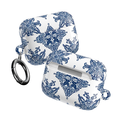 Blue Floral Damask AirPod Case — Ceramic Tile Pattern Protective Case - DIGITAL X