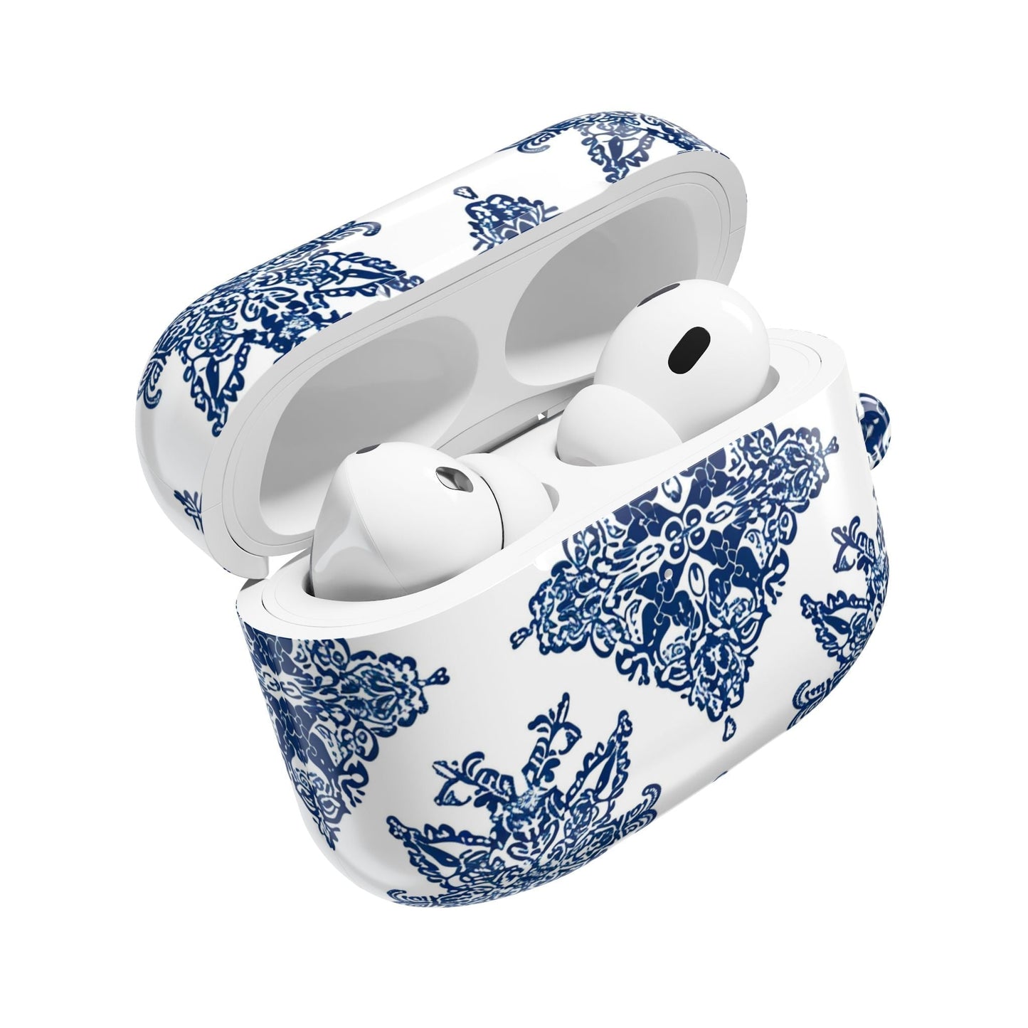 Blue Floral Damask AirPod Case — Ceramic Tile Pattern Protective Case - DIGITAL X