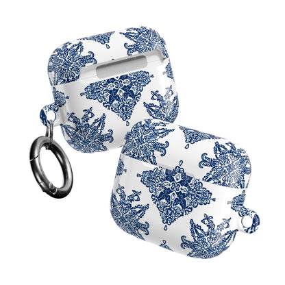Blue Floral Damask AirPod Case — Ceramic Tile Pattern Protective Case - DIGITAL X