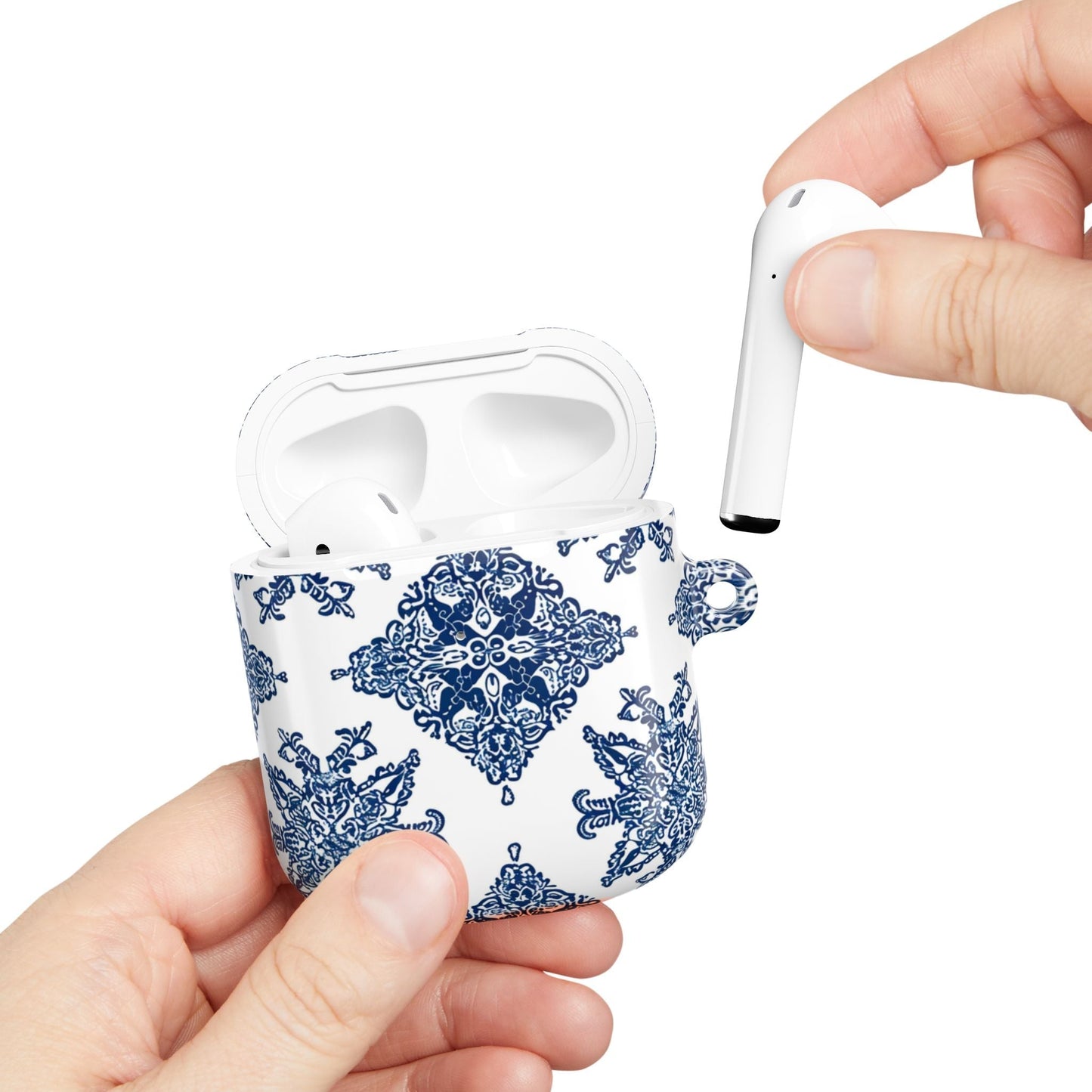 Blue Floral Damask AirPod Case — Ceramic Tile Pattern Protective Case - DIGITAL X