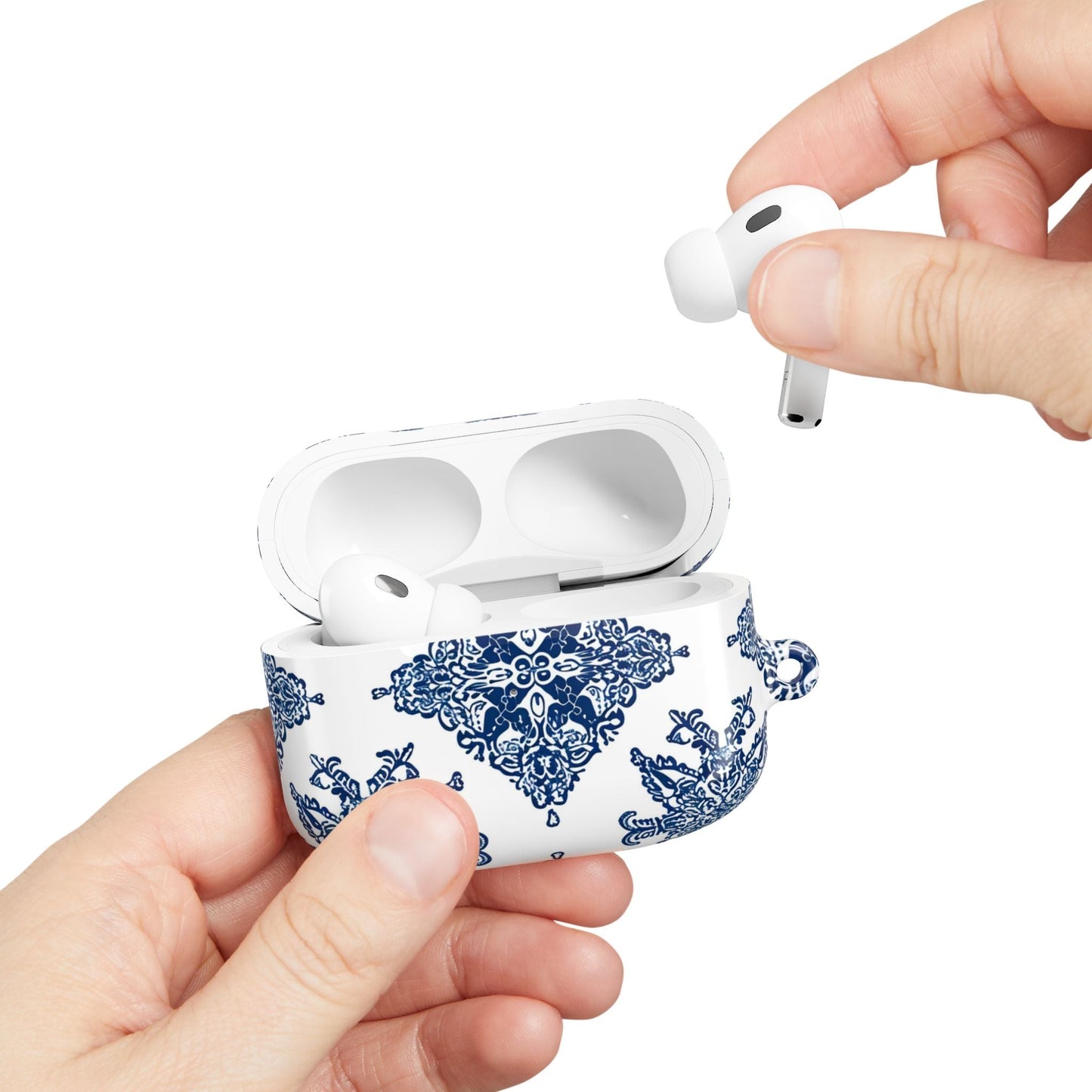 Blue Floral Damask AirPod Case — Ceramic Tile Pattern Protective Case - DIGITAL X