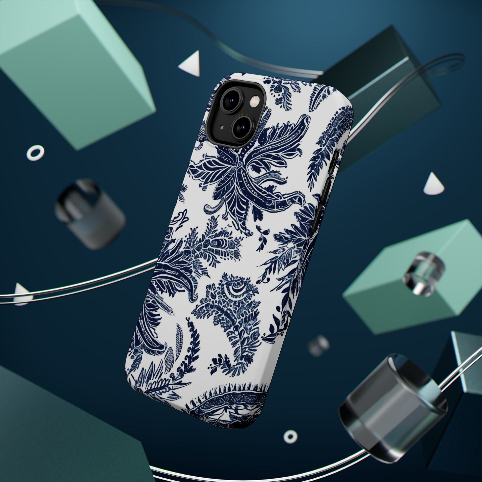 Blue Floral Damask Magnetic Impact - Resistant Phone Case - DIGITAL X