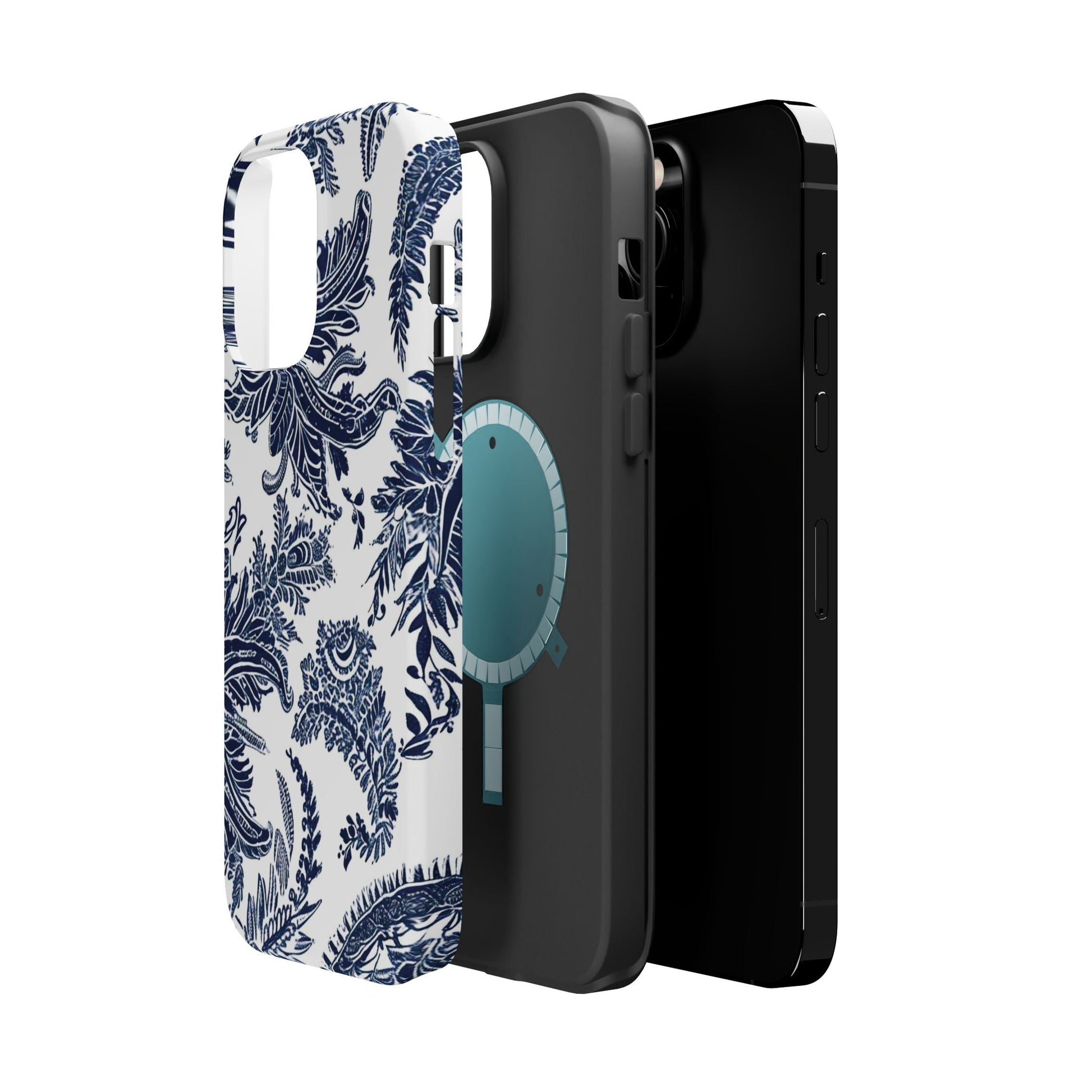 Blue Floral Damask Magnetic Impact - Resistant Phone Case - DIGITAL X