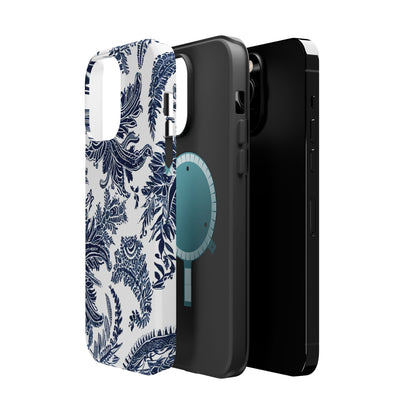 Blue Floral Damask Magnetic Impact - Resistant Phone Case - DIGITAL X