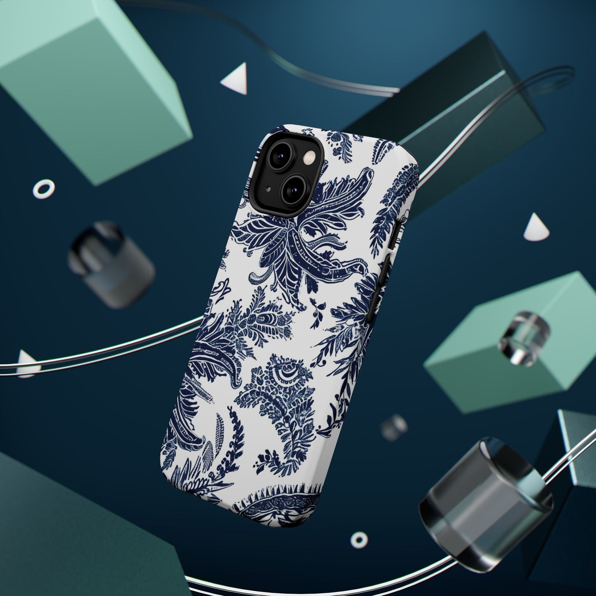 Blue Floral Damask Magnetic Impact - Resistant Phone Case - DIGITAL X