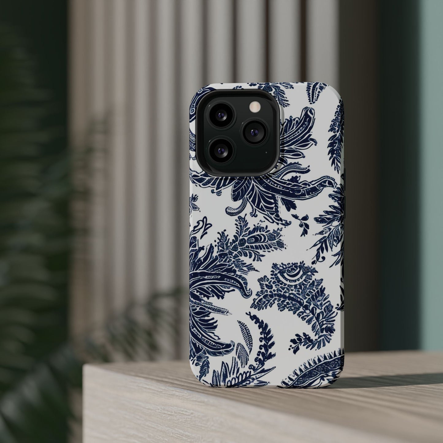 Blue Floral Damask Magnetic Impact - Resistant Phone Case - DIGITAL X
