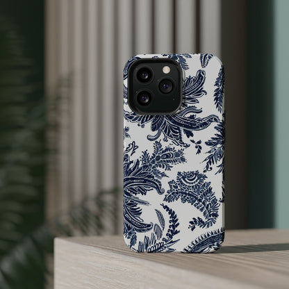 Blue Floral Damask Magnetic Impact - Resistant Phone Case - DIGITAL X