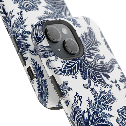 Blue Floral Damask Magnetic Impact - Resistant Phone Case - DIGITAL X