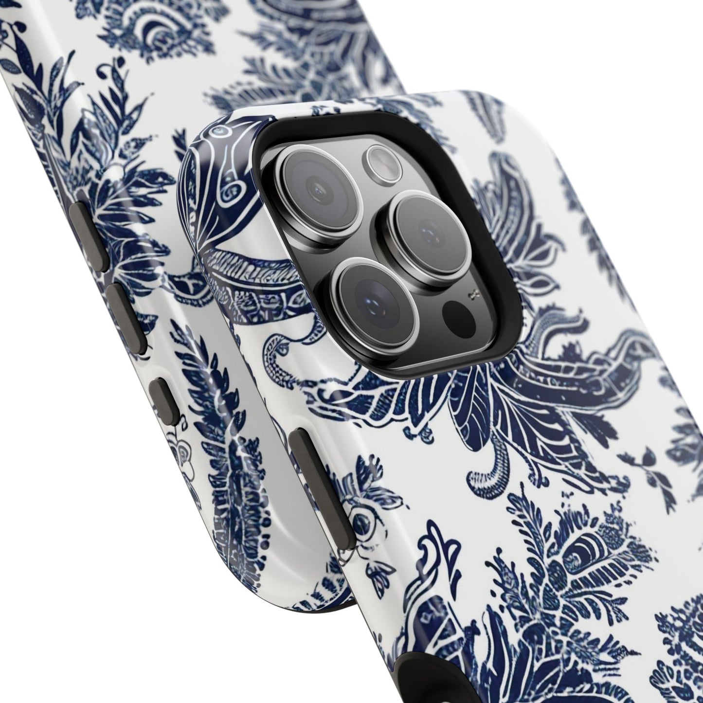 Blue Floral Damask Magnetic Impact - Resistant Phone Case - DIGITAL X