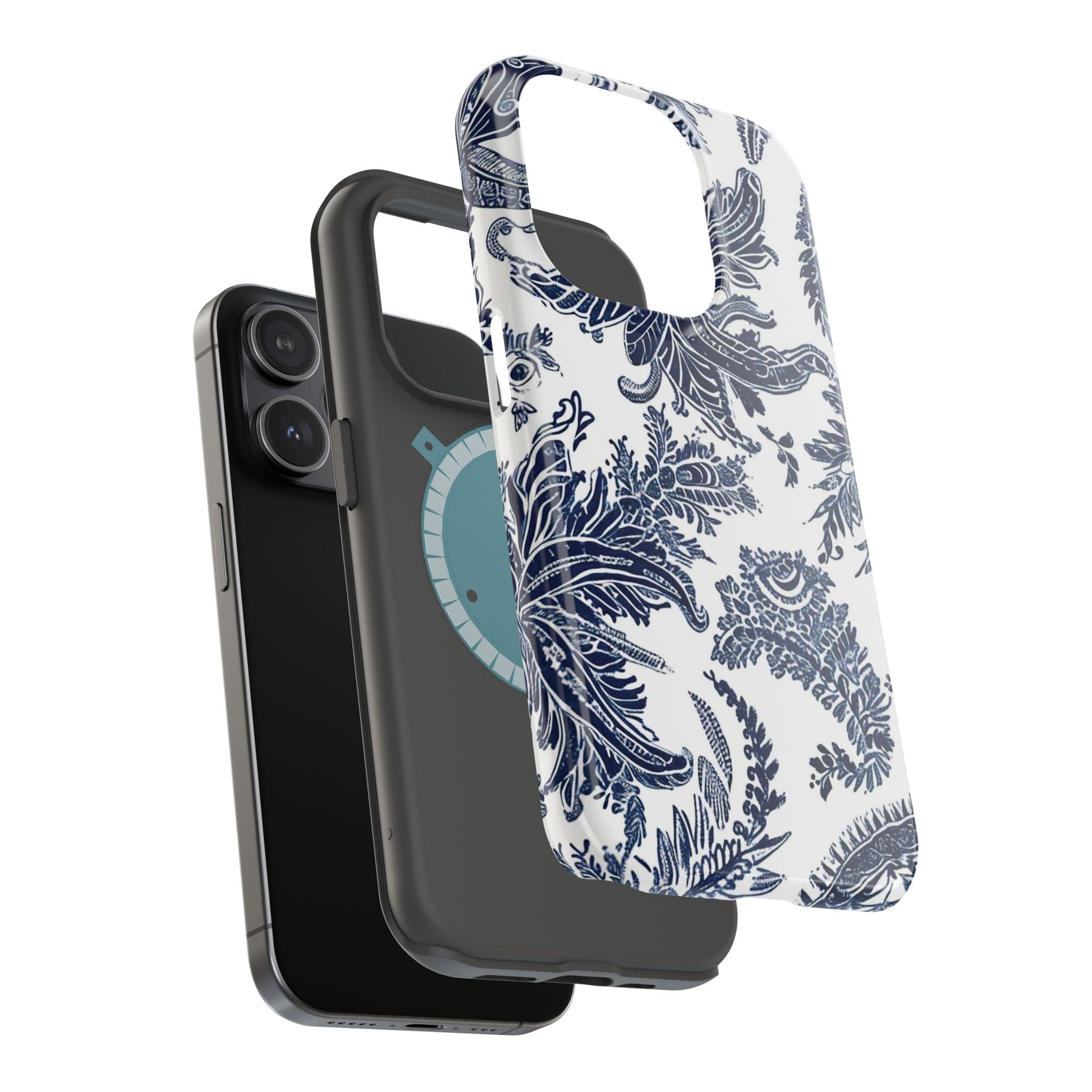 Blue Floral Damask Magnetic Impact - Resistant Phone Case - DIGITAL X