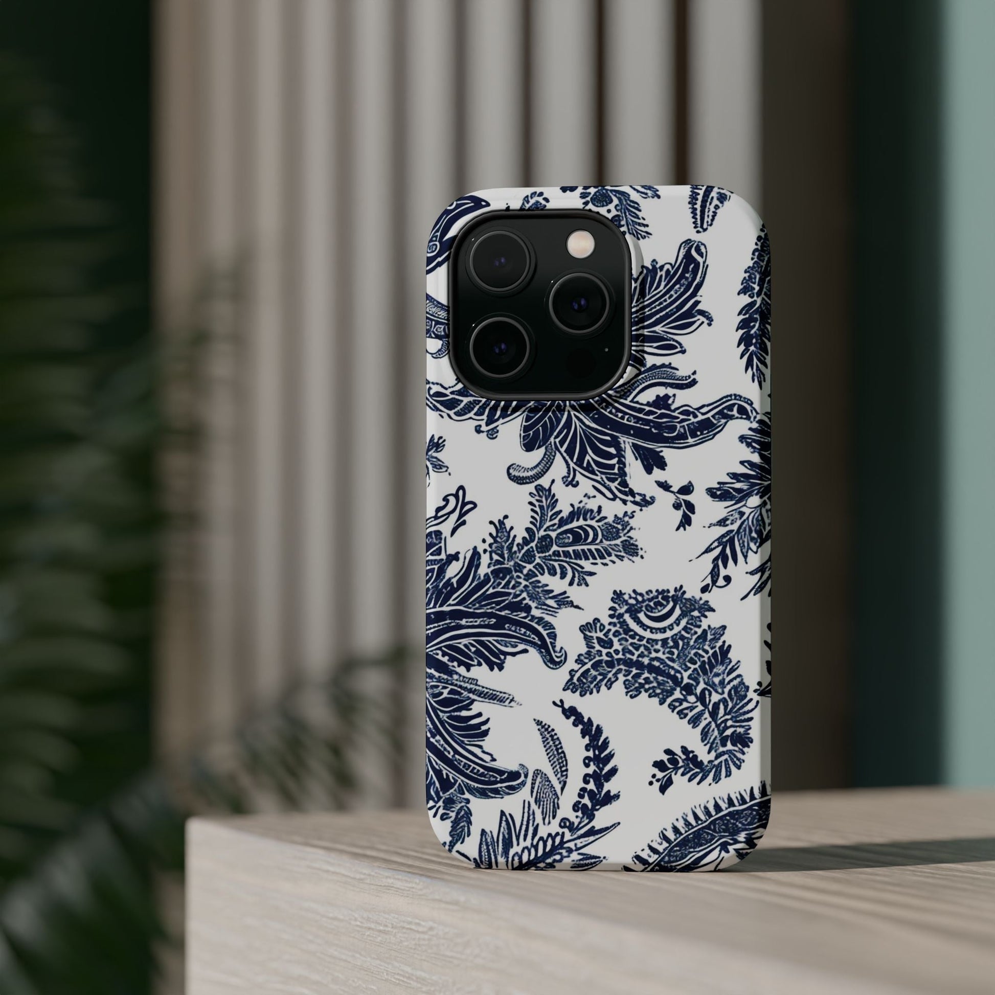 Blue Floral Damask Magnetic Impact - Resistant Phone Case - DIGITAL X