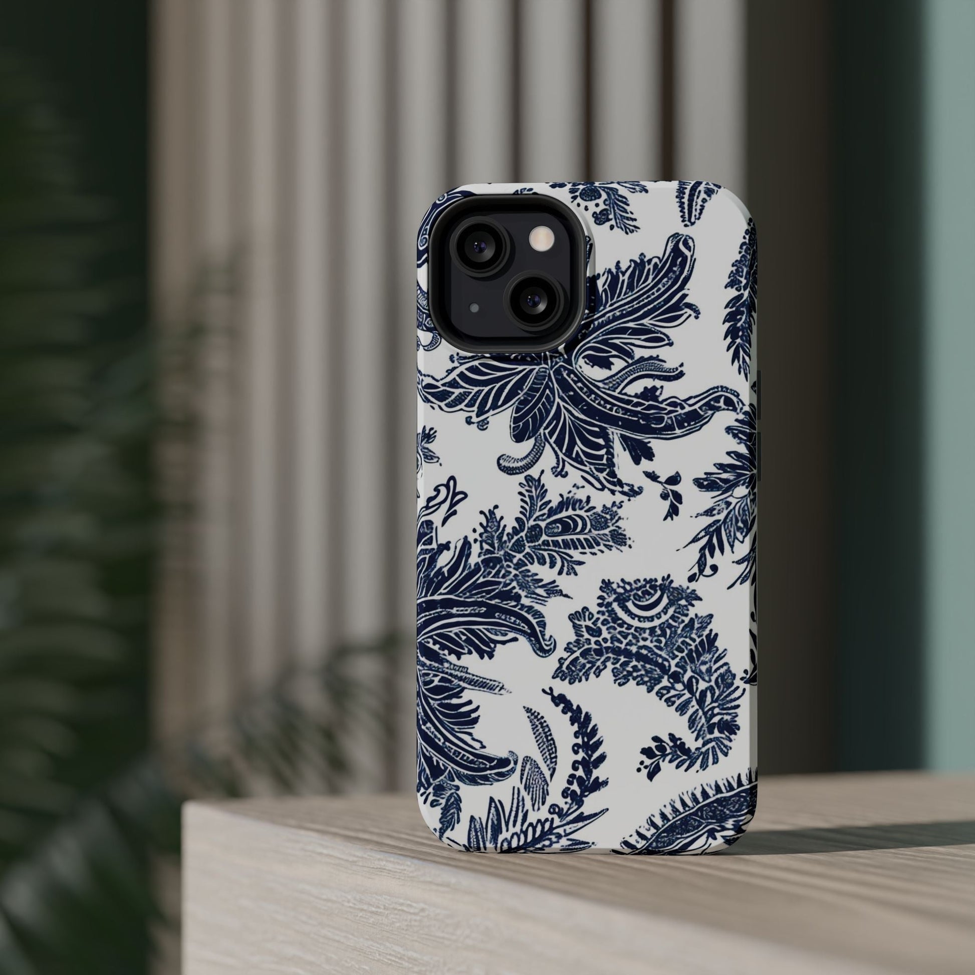 Blue Floral Damask Magnetic Impact - Resistant Phone Case - DIGITAL X