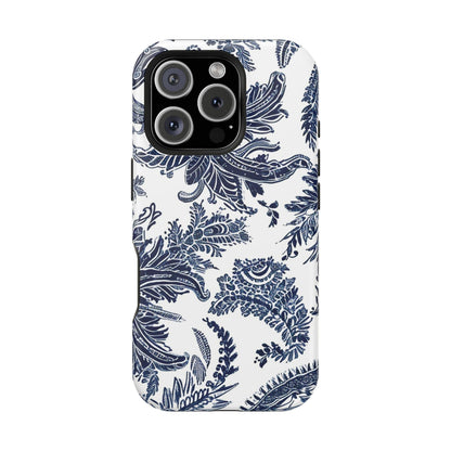Blue Floral Damask Magnetic Impact - Resistant Phone Case - DIGITAL X