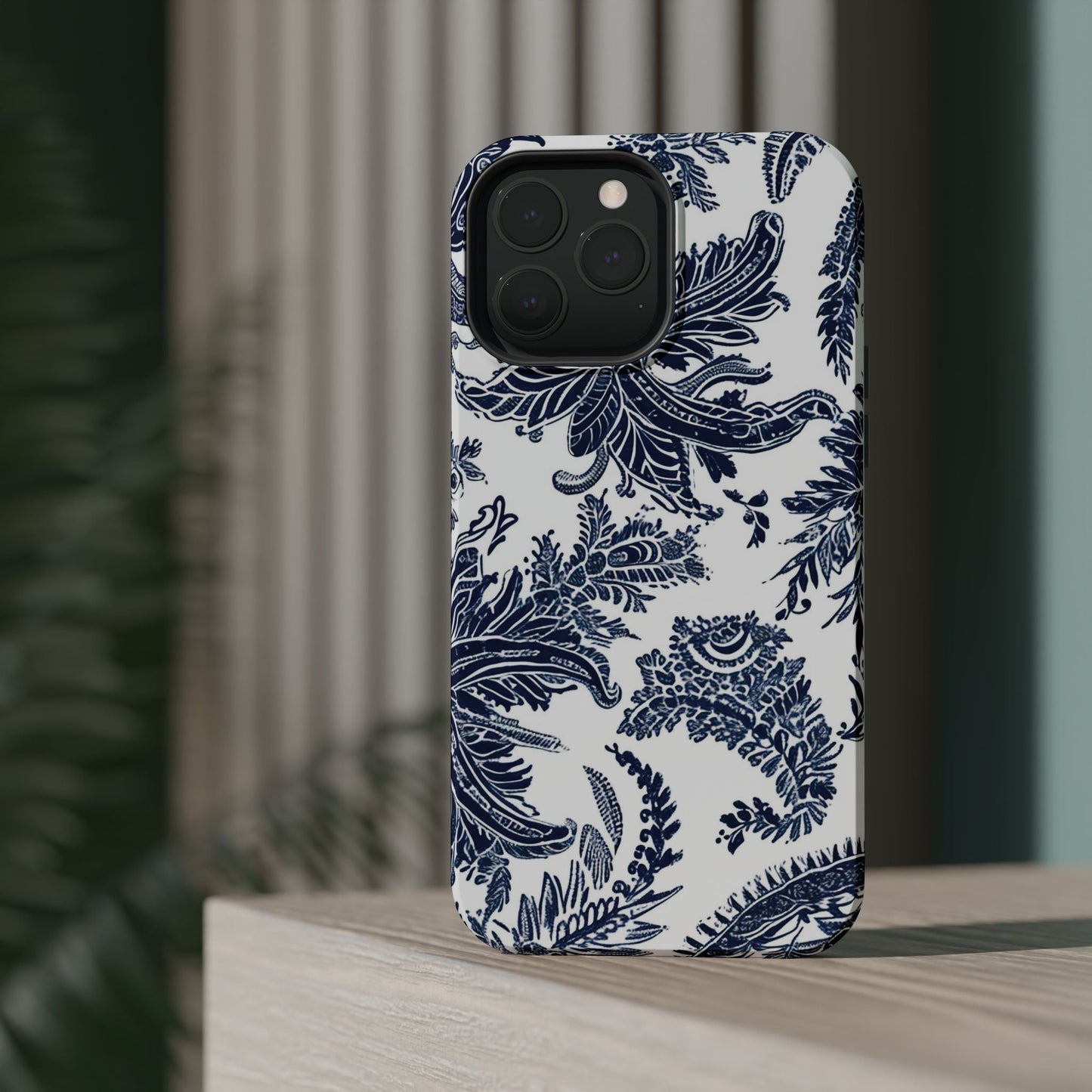 Blue Floral Damask Magnetic Impact - Resistant Phone Case - DIGITAL X