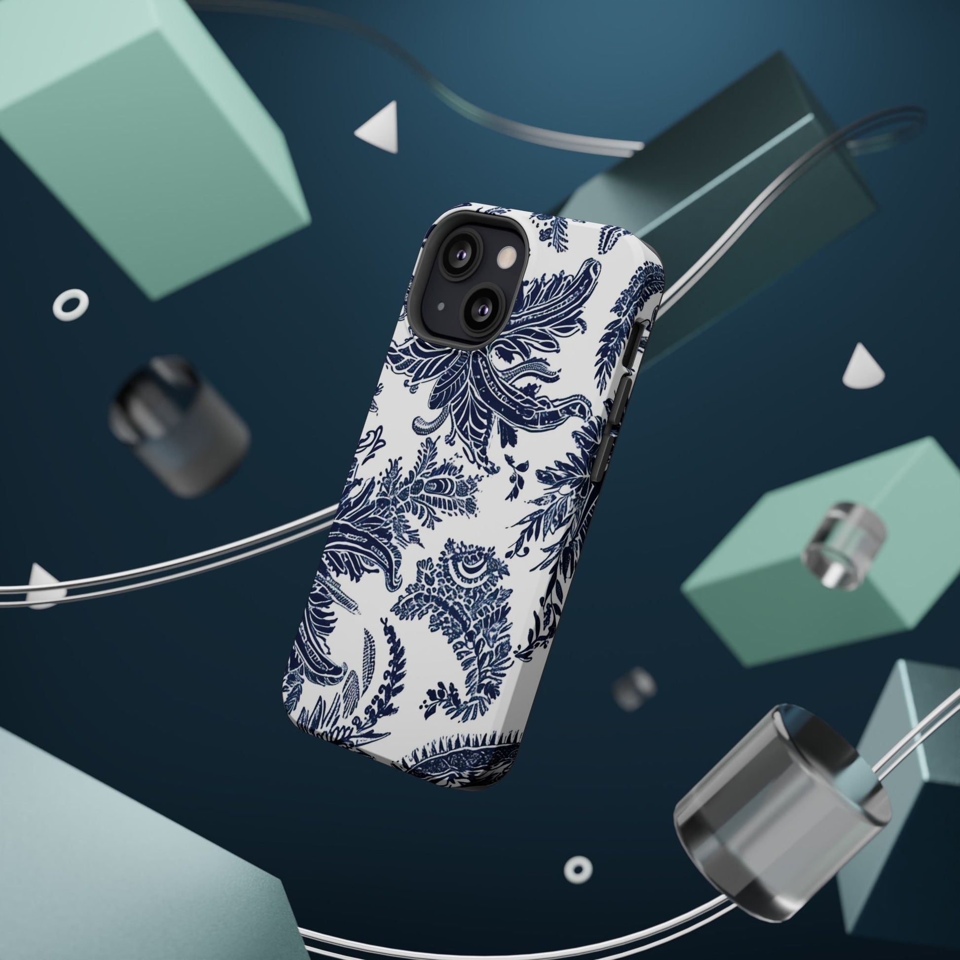 Blue Floral Damask Magnetic Impact - Resistant Phone Case - DIGITAL X