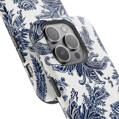 Blue Floral Damask Magnetic Impact - Resistant Phone Case - DIGITAL X