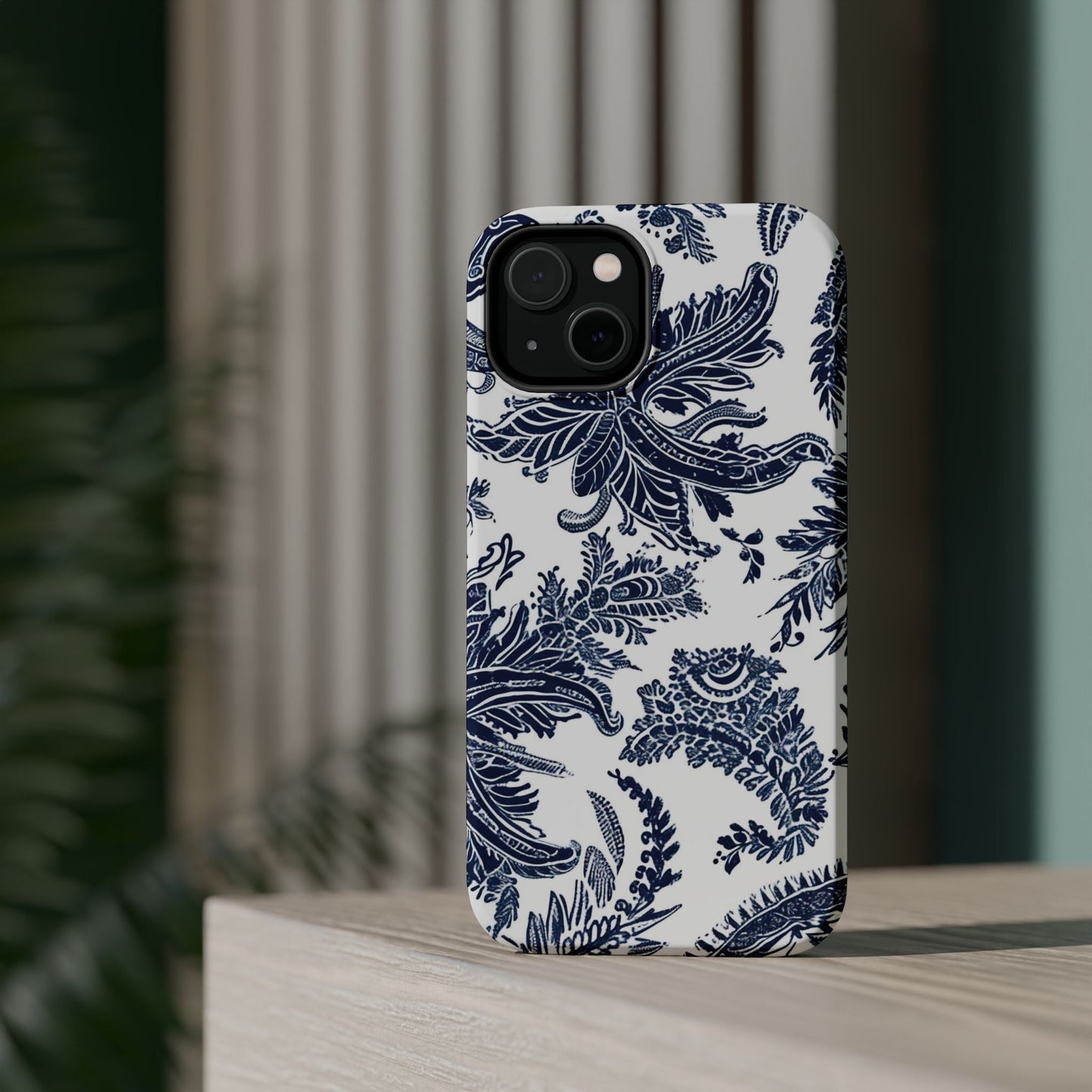 Blue Floral Damask Magnetic Impact - Resistant Phone Case - DIGITAL X