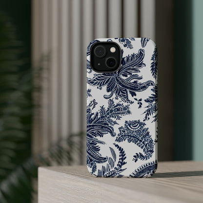 Blue Floral Damask Magnetic Impact - Resistant Phone Case - DIGITAL X