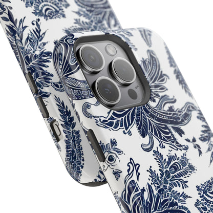 Blue Floral Damask Magnetic Impact - Resistant Phone Case - DIGITAL X