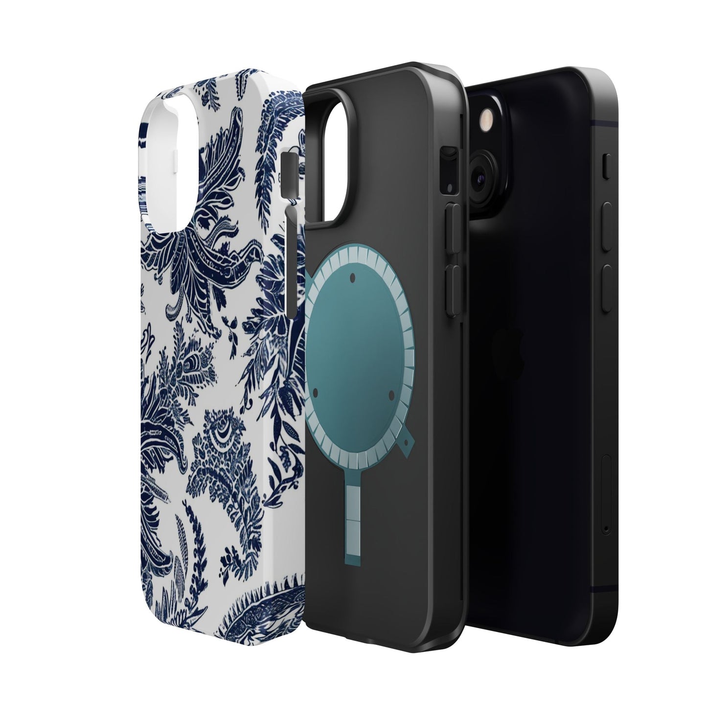 Blue Floral Damask Magnetic Impact - Resistant Phone Case - DIGITAL X