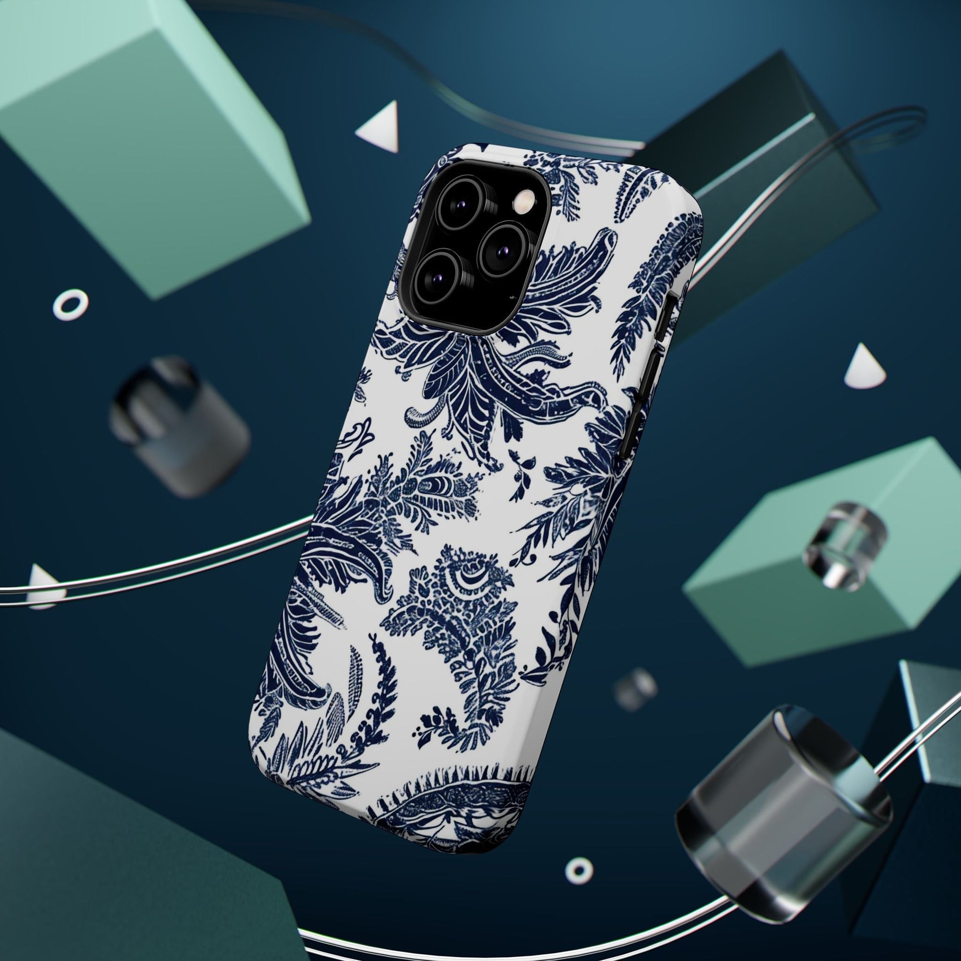 Blue Floral Damask Magnetic Impact - Resistant Phone Case - DIGITAL X