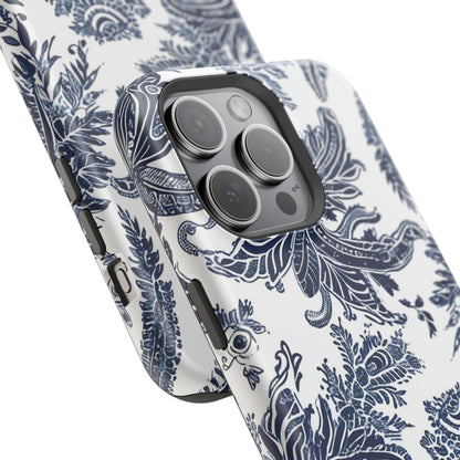 Blue Floral Damask Magnetic Impact - Resistant Phone Case - DIGITAL X