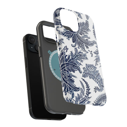 Blue Floral Damask Magnetic Impact - Resistant Phone Case - DIGITAL X