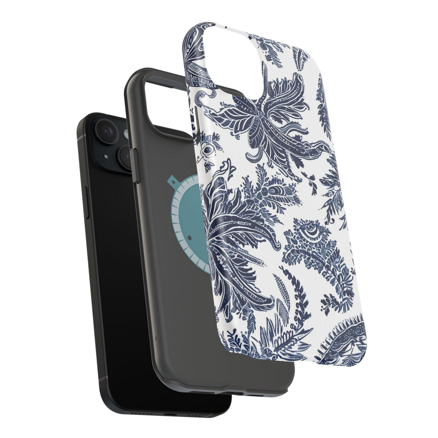 Blue Floral Damask Magnetic Impact - Resistant Phone Case - DIGITAL X