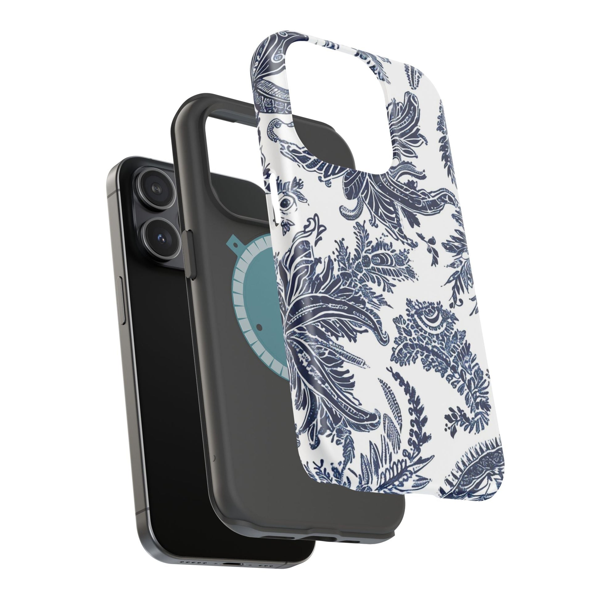 Blue Floral Damask Magnetic Impact - Resistant Phone Case - DIGITAL X