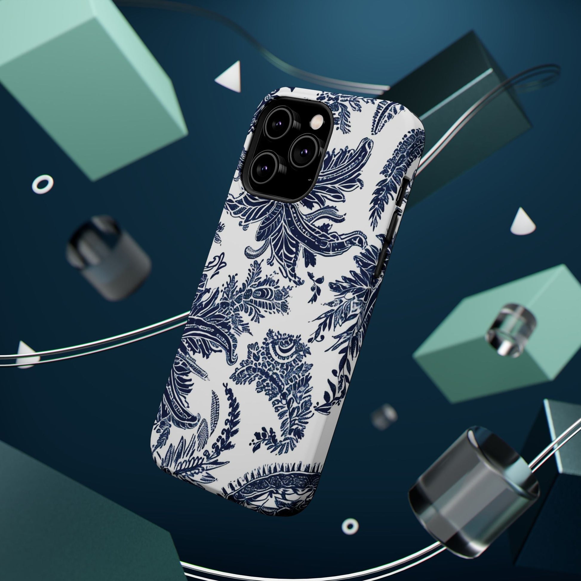Blue Floral Damask Magnetic Impact - Resistant Phone Case - DIGITAL X