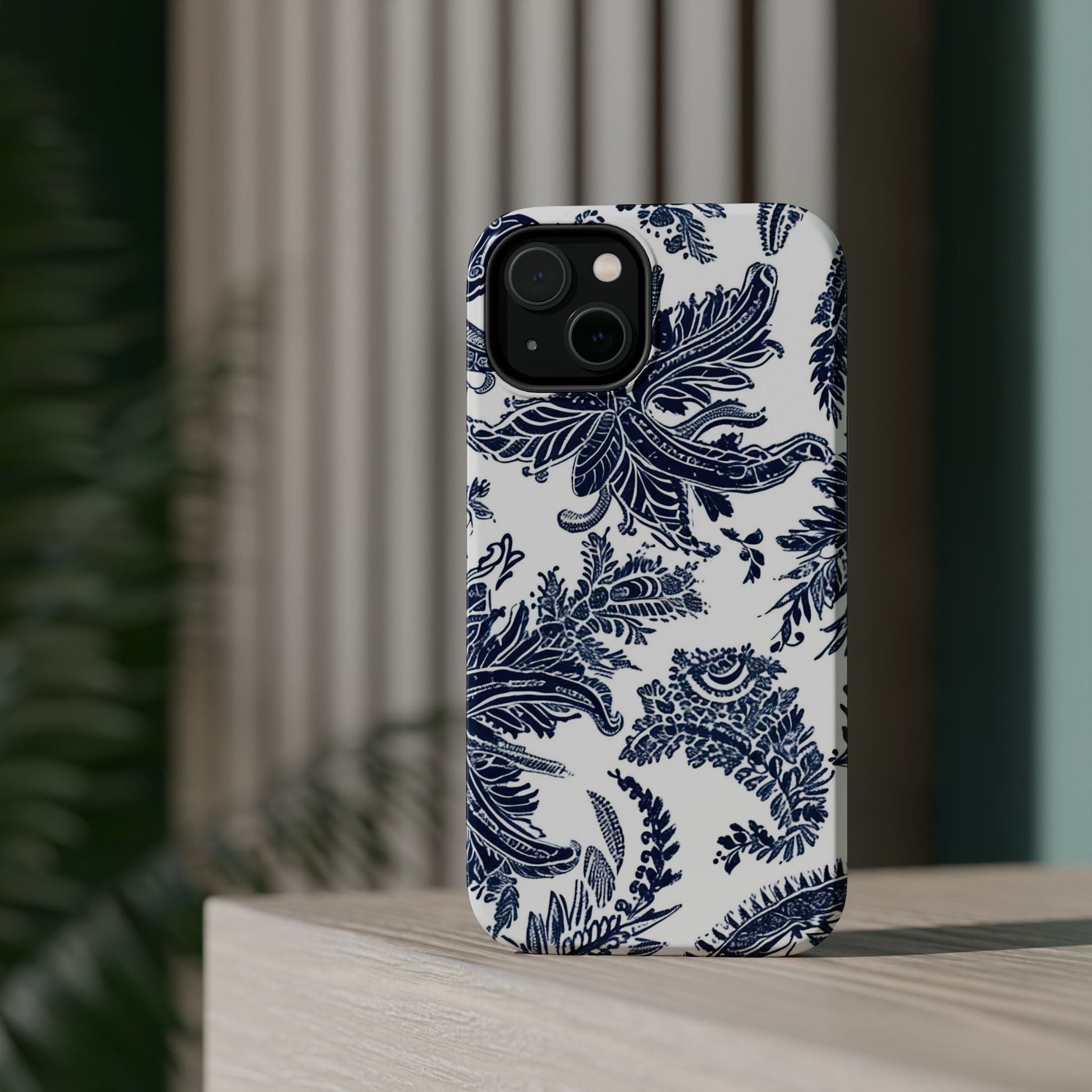 Blue Floral Damask Magnetic Impact - Resistant Phone Case - DIGITAL X