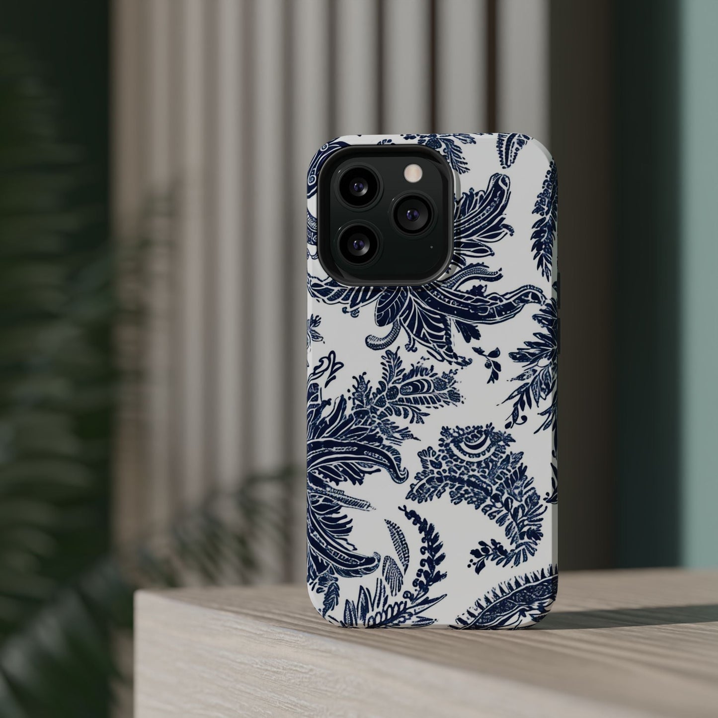 Blue Floral Damask Magnetic Impact - Resistant Phone Case - DIGITAL X