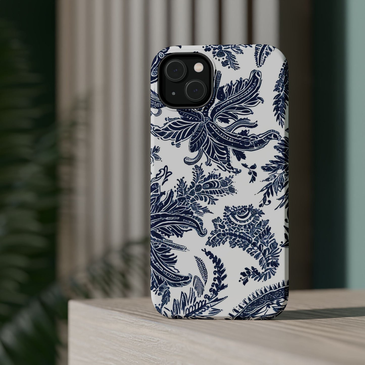 Blue Floral Damask Magnetic Impact - Resistant Phone Case - DIGITAL X