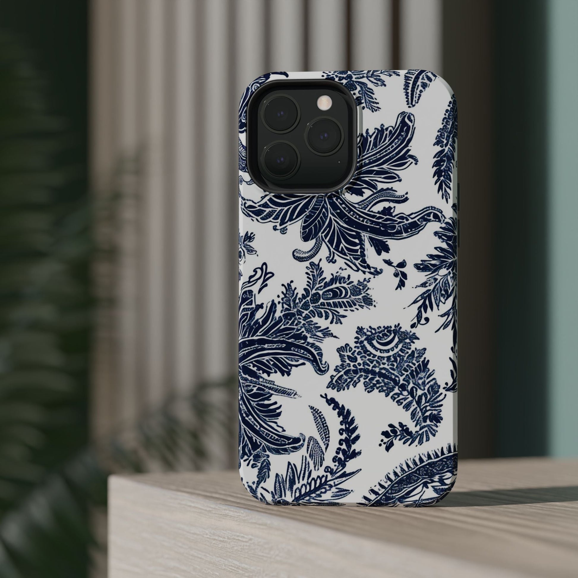 Blue Floral Damask Magnetic Impact - Resistant Phone Case - DIGITAL X