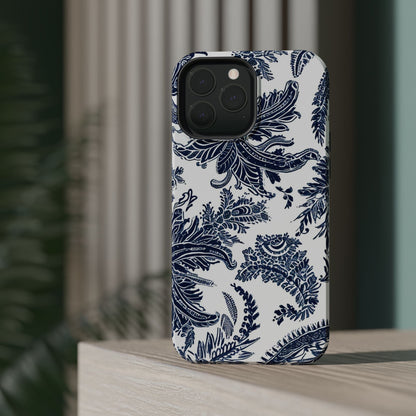 Blue Floral Damask Magnetic Impact - Resistant Phone Case - DIGITAL X