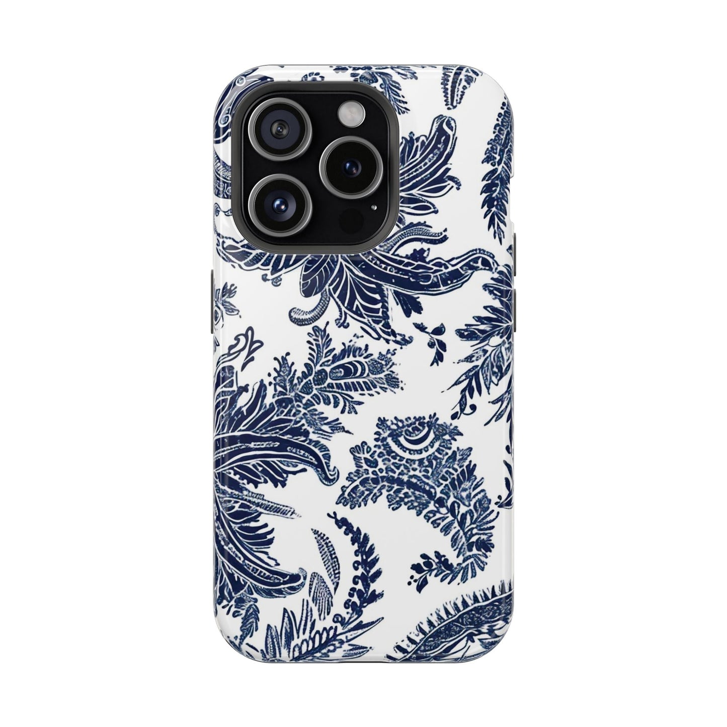 Blue Floral Damask Magnetic Impact - Resistant Phone Case - DIGITAL X