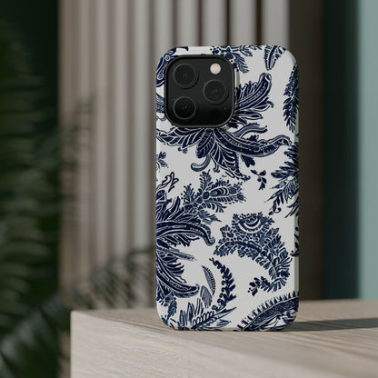 Blue Floral Damask Magnetic Impact - Resistant Phone Case - DIGITAL X