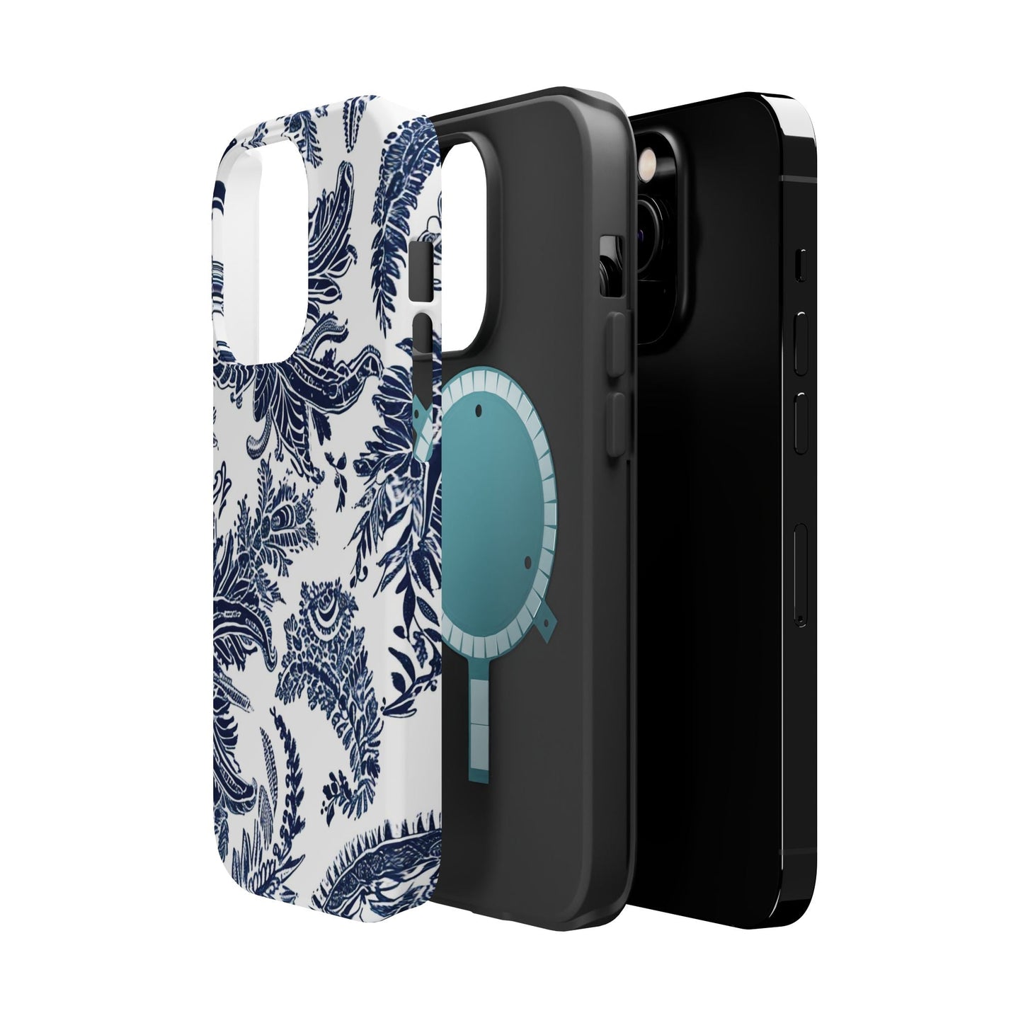 Blue Floral Damask Magnetic Impact - Resistant Phone Case - DIGITAL X