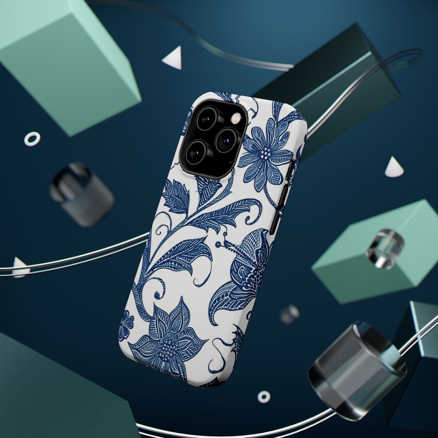 Blue Floral Magnetic Impact - Resistant Phone Case - DIGITAL X