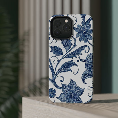 Blue Floral Magnetic Impact - Resistant Phone Case - DIGITAL X
