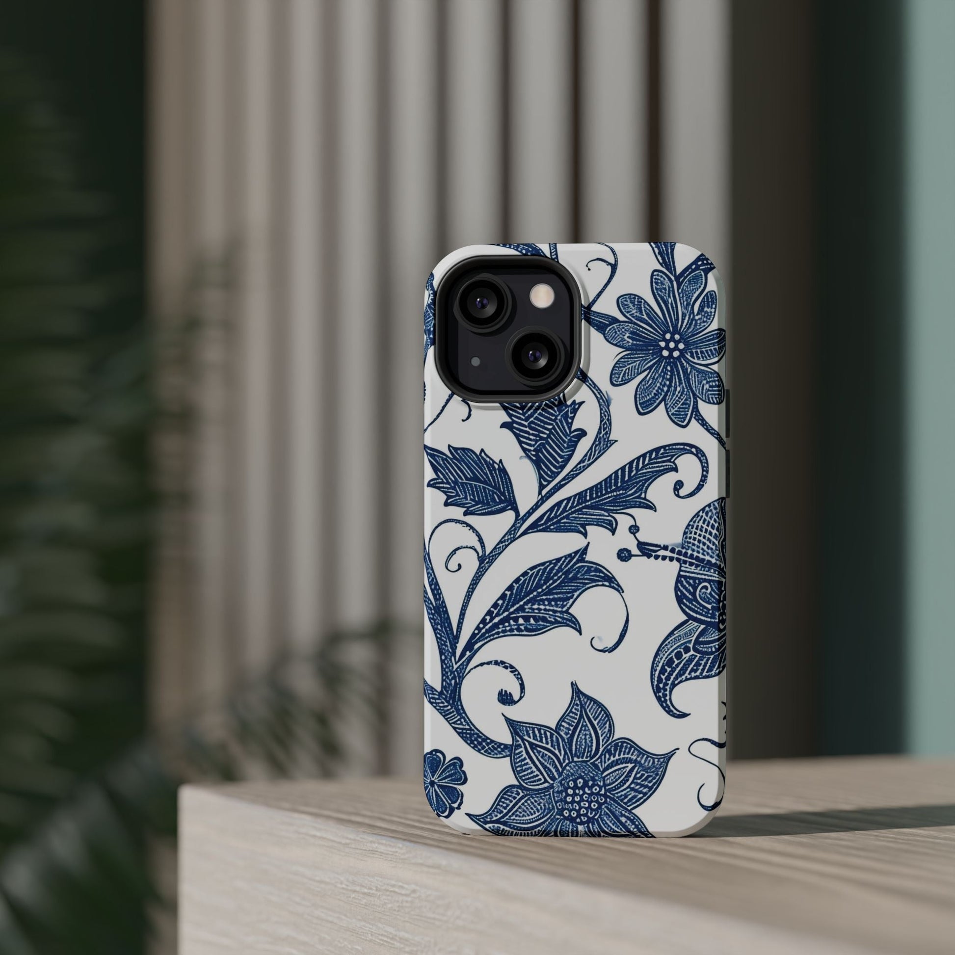 Blue Floral Magnetic Impact - Resistant Phone Case - DIGITAL X