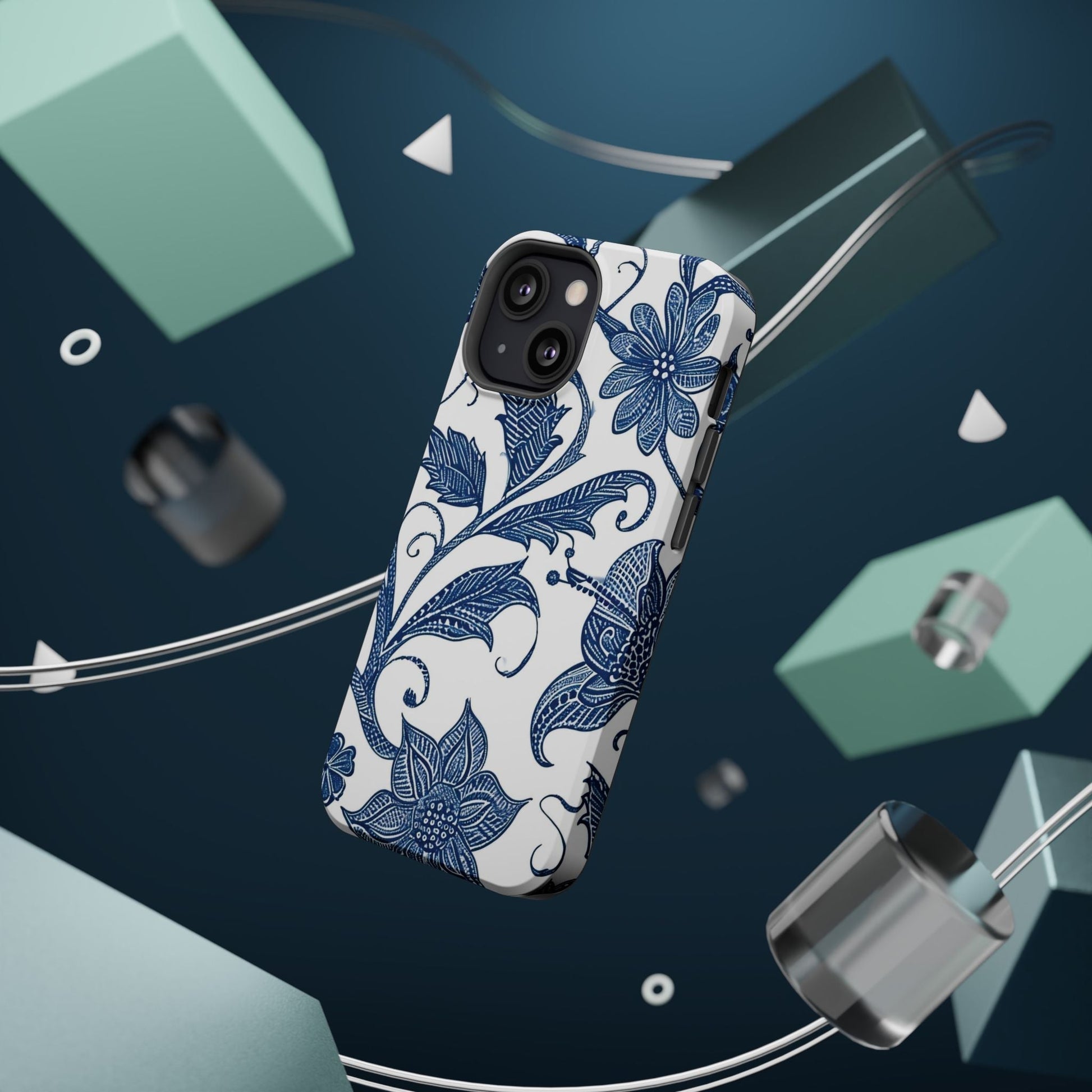 Blue Floral Magnetic Impact - Resistant Phone Case - DIGITAL X