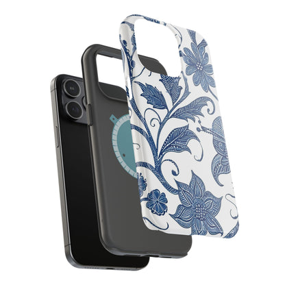 Blue Floral Magnetic Impact - Resistant Phone Case - DIGITAL X