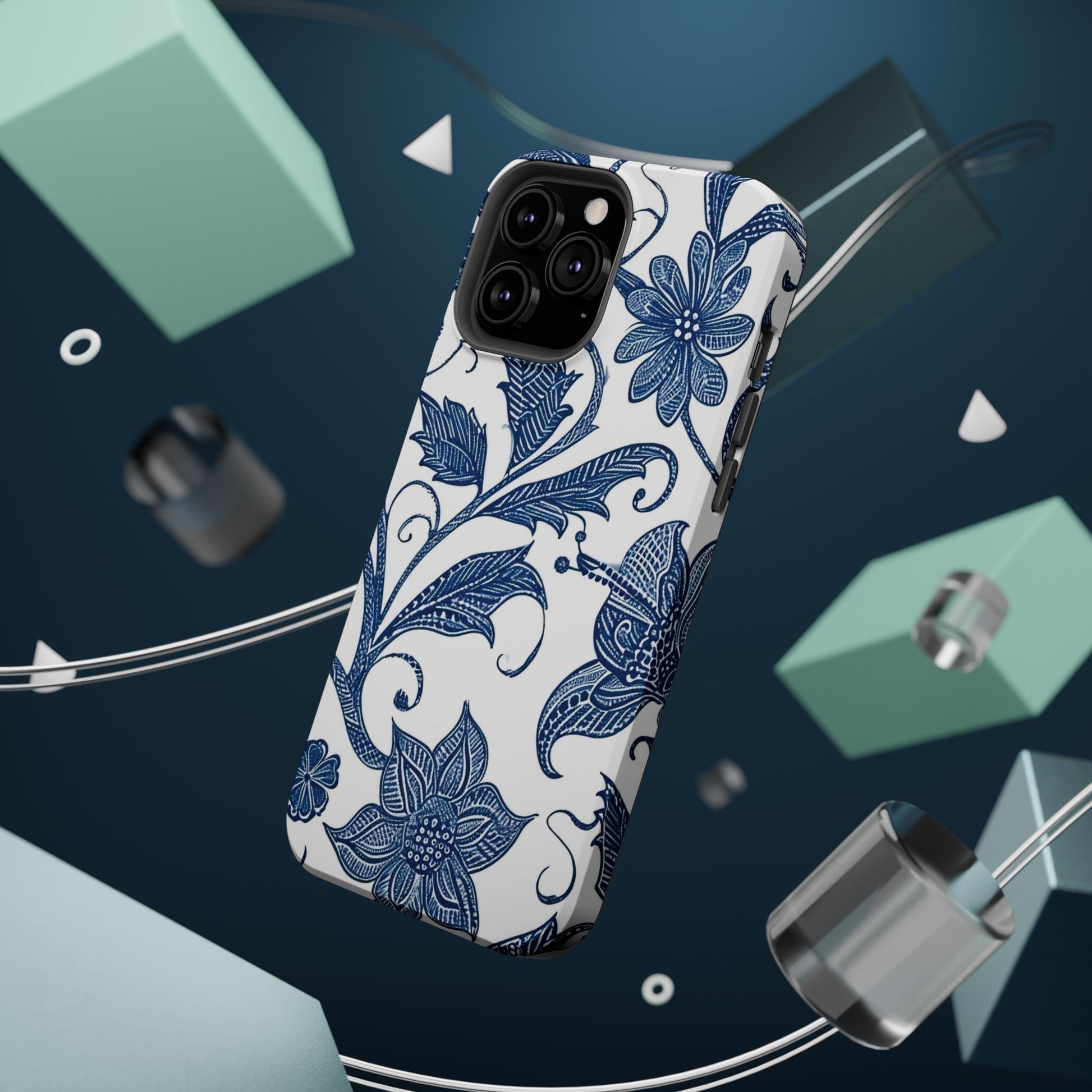 Blue Floral Magnetic Impact - Resistant Phone Case - DIGITAL X