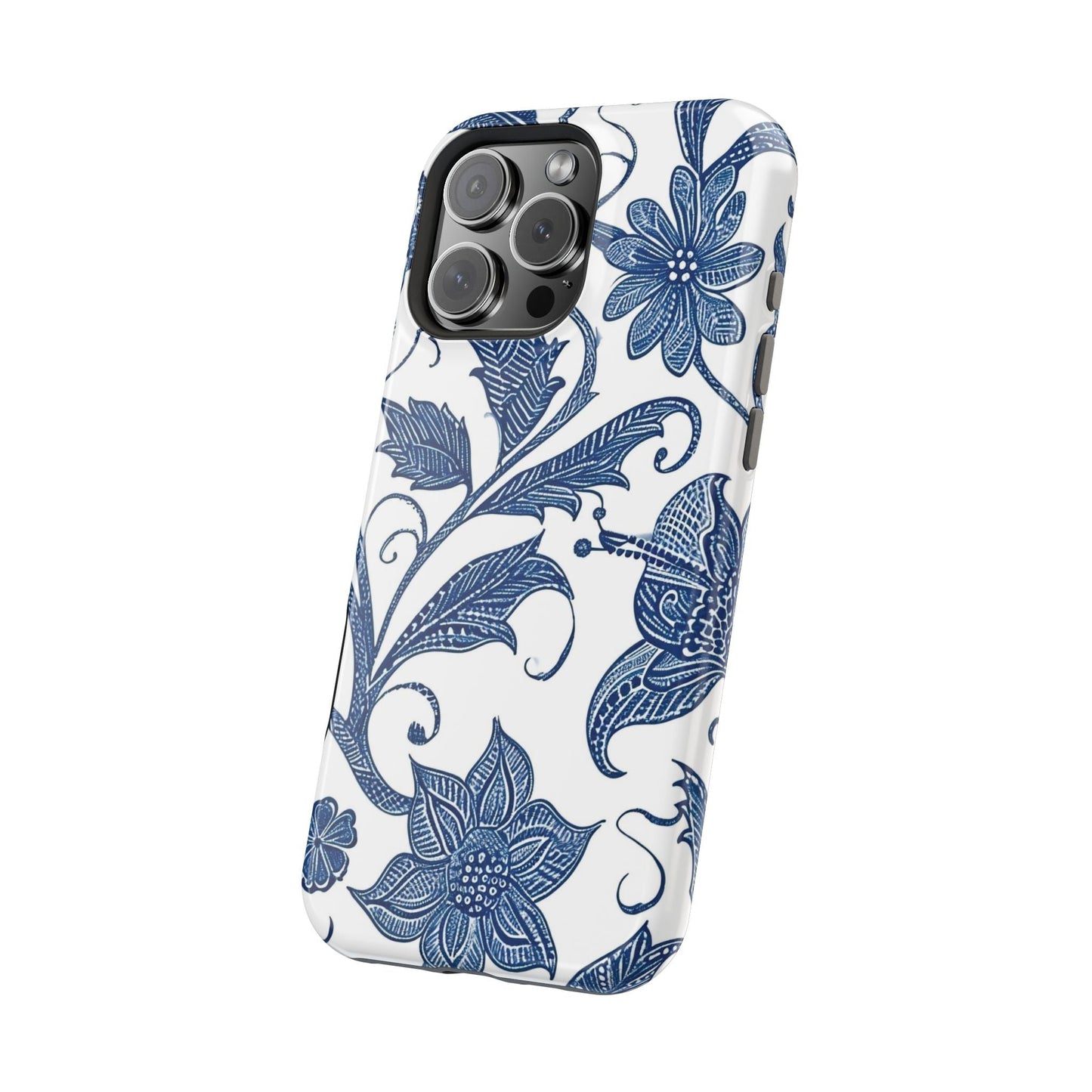 Blue Floral Magnetic Impact - Resistant Phone Case - DIGITAL X