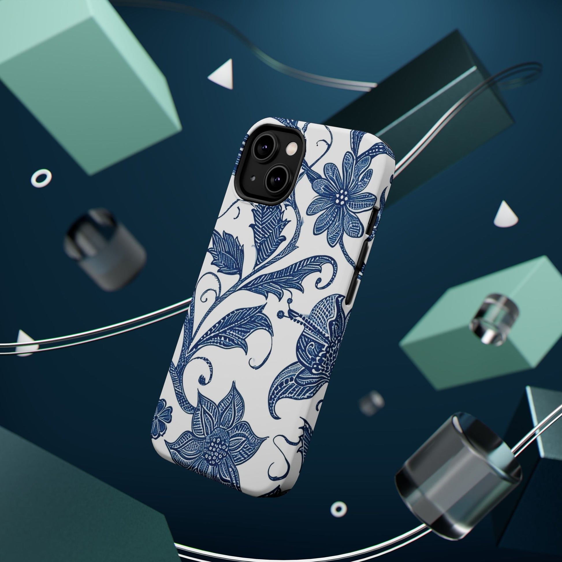Blue Floral Magnetic Impact - Resistant Phone Case - DIGITAL X