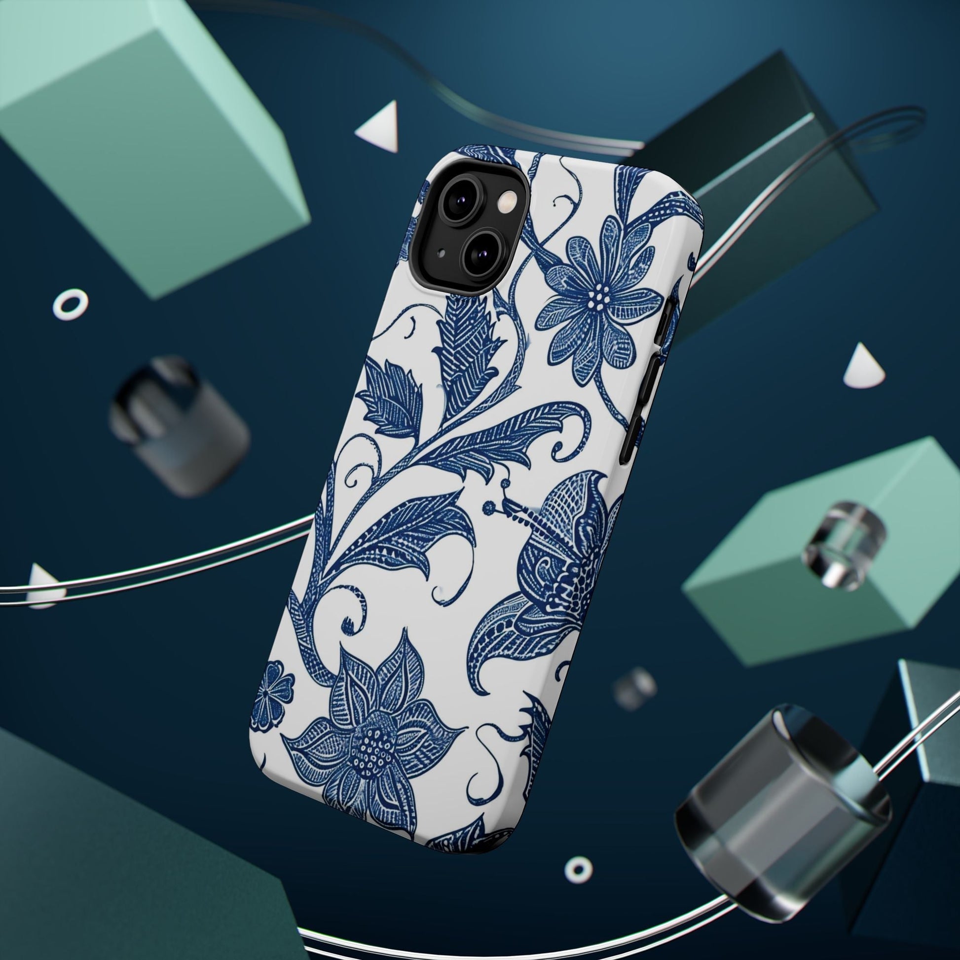 Blue Floral Magnetic Impact - Resistant Phone Case - DIGITAL X
