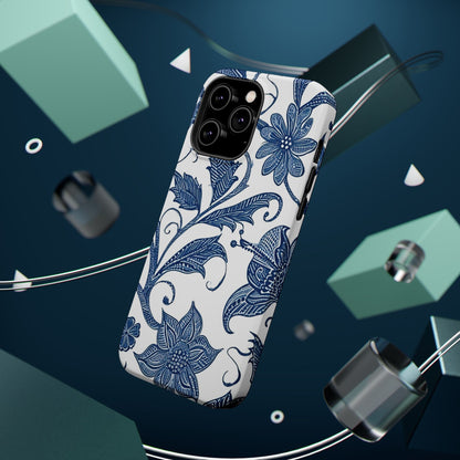 Blue Floral Magnetic Impact - Resistant Phone Case - DIGITAL X