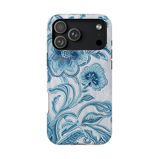 Blue Floral Magnetic Impact - Resistant Phone Case - DIGITAL X